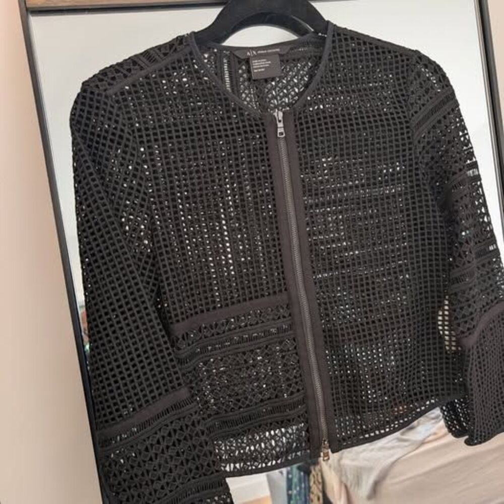 Armani Exchange Black Mesh Zip Evening Jacket / Blazer (Size XS)